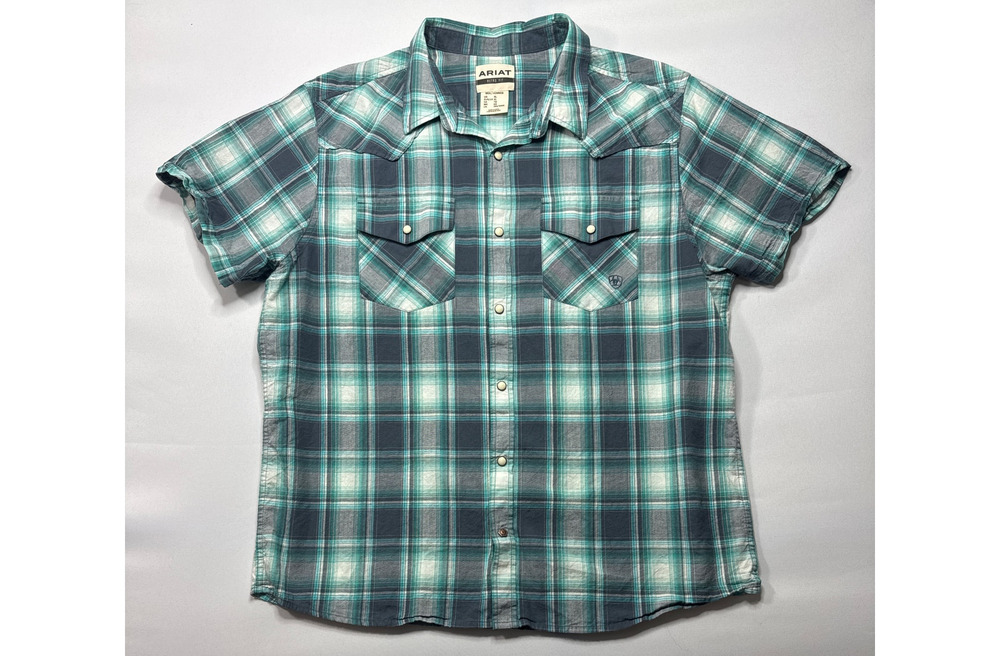 Ariat Retro Fit Men's Harrington Retro Blue Plaid Pearl Snap Shirt - Size XL